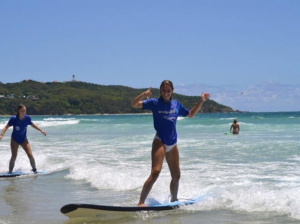 Salem College Study Abroad student surfing